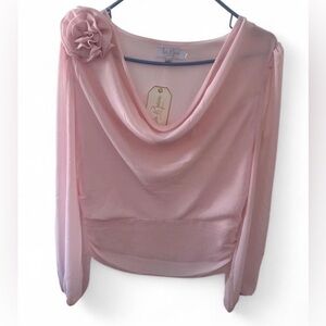 NWT Love & Piece Collective Pink Cowl Neck Rosette blouse- Size M